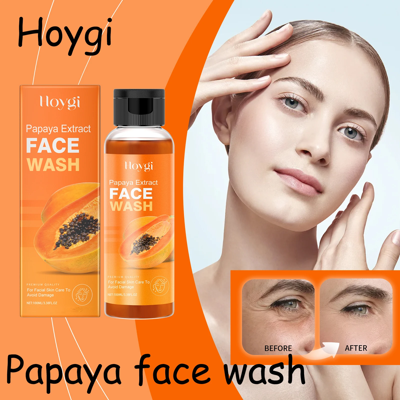 Hoygi Papaya Face Wash Liquid Gentle Cleaning Face Pore Moisturizing Prevent Dryness Oil Control Smoothing Brightening Face Wash