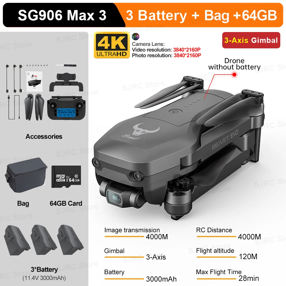 ドローンSG906 GPS FPVクワッドコプター搭載 4K 空撮カメラ付 SG906 ドローン 折りたたみ式 光流 GPS FPVクワッドコプター搭載