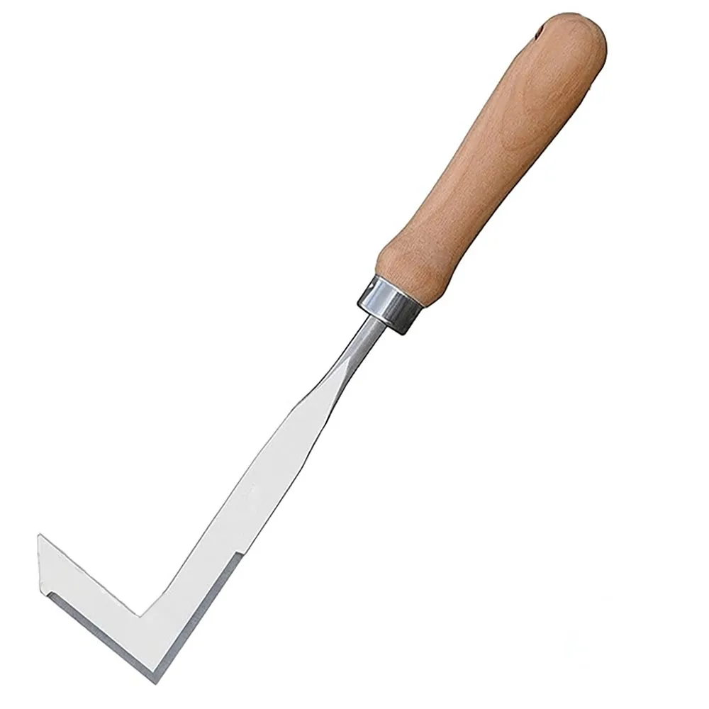 Stainless Steel Manual Weeding Tool Gear-Driven Weed Puller for Driveway/Sidewalk Cracks Ergonomic Wood Handle