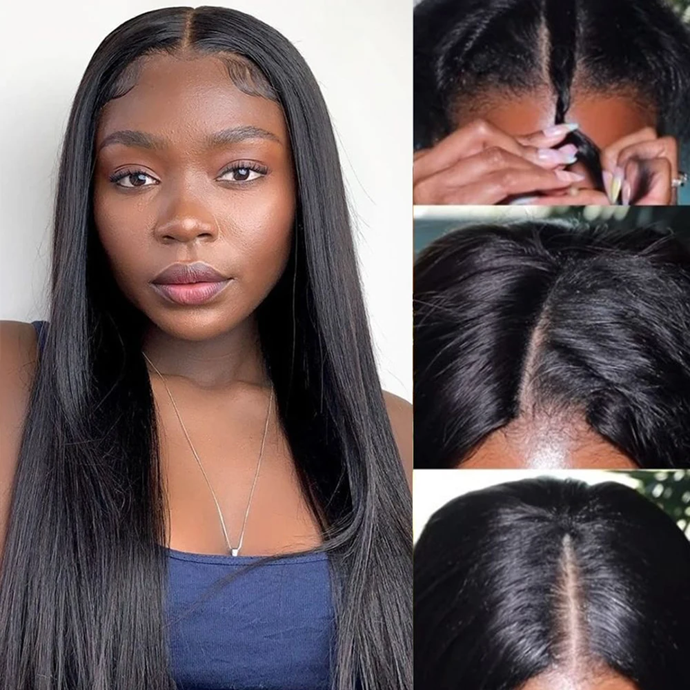250 Density Straight V Part Wig 100% Human Hair For Women 30 34 Inch Cheap Brazilian No Glue Straight Wigs On Clearance Sale 3