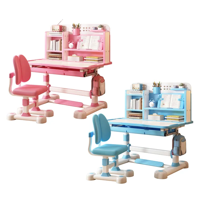 17968-a49b77.jpg 2Pcs Kids Study Desk Chair Set, Height Adjustable School Table Chair Set with Sitting Corrector, Ergonomic Desk Chair Furniture