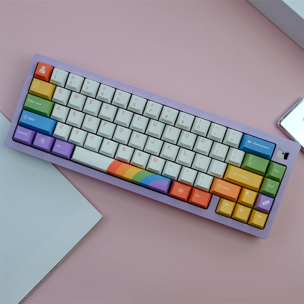 Chaves Gmk Rainbow Keycaps Cereja Perfil Pbt Tintura Sublimação Teclado Mecânico para mx Switch com Mudança 1.75u 129 - Imagem 5