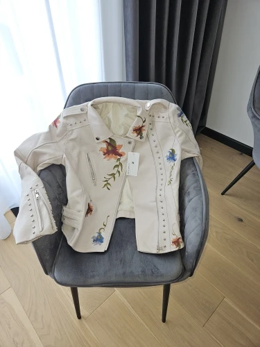 Retro Floral Print Faux Leather Jacket photo review