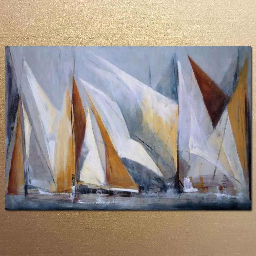 

Canvas Art Sailing Boats Abstract Oil Painting Seascape Regatta Hand Painted Modern Artwork Office Living Room Wall Decoration