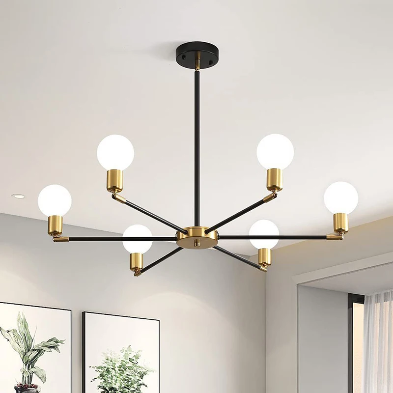Nordic Modern Lamp Retro Iron Chandelier Minimalist Art LED Ceiling Light Living Room Bedroom Creative Personality Pendant Lamps