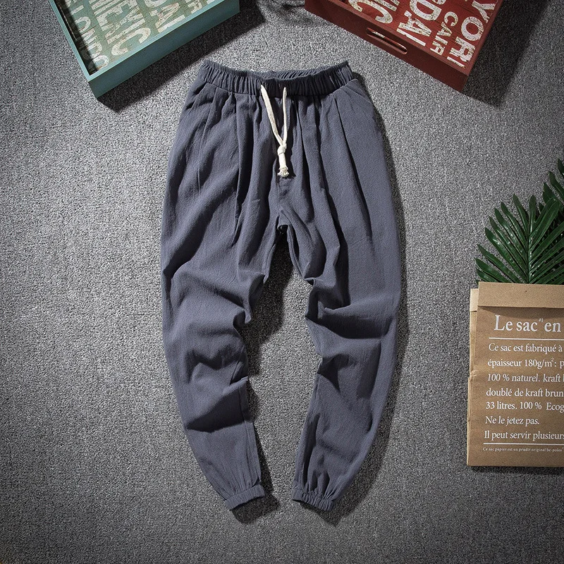 New Men‘s Jogging Pants Streetwear Loose Casual Cotton Linen Trouser Man 2021 Harem Pants Haruku Oversized Men_voghion.com
