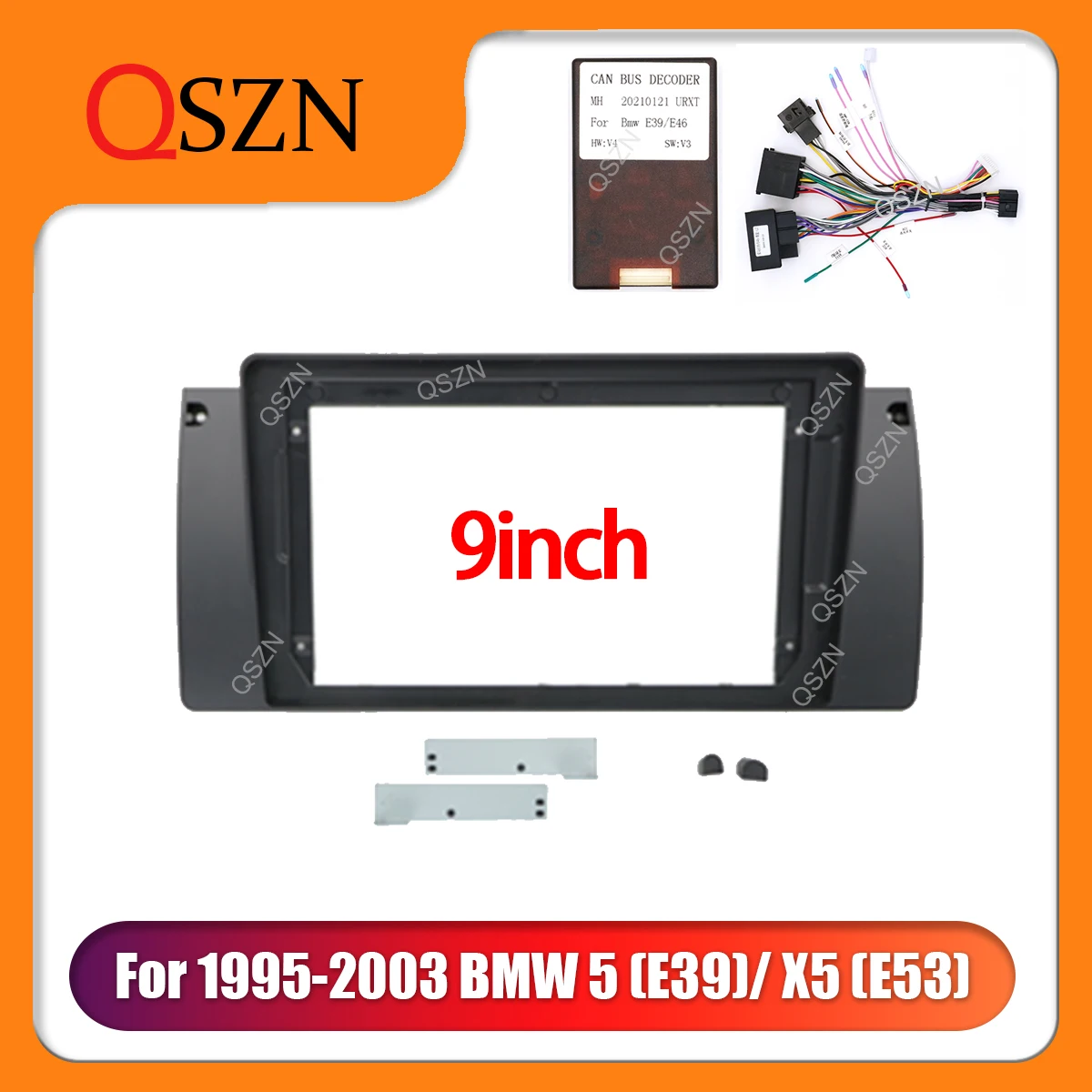 

QSZN 9 inch Car radio Installation Fascias Panel For BMW 5 Series E39 X5 E53 1995-2003 Dash FittingKit ABC Plastic Frame