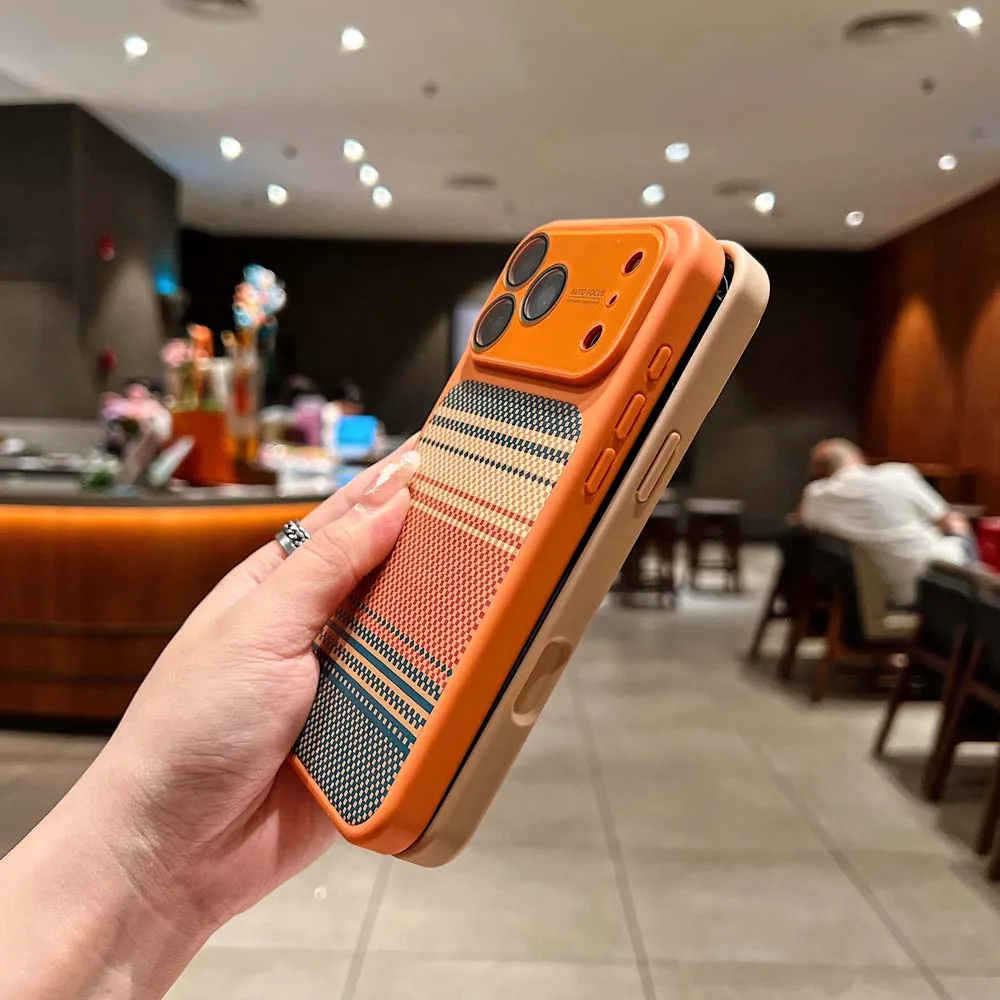 Luxury Carbon Fiber Pattern Phone Case with Lens Protection and Magnetic Wireless Charging Capability