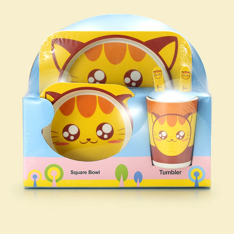 Baby Natural Bamboo Fiber Tableware Bowl Baby Feeding Plate Children Cute Cartoon Bowl Set 6