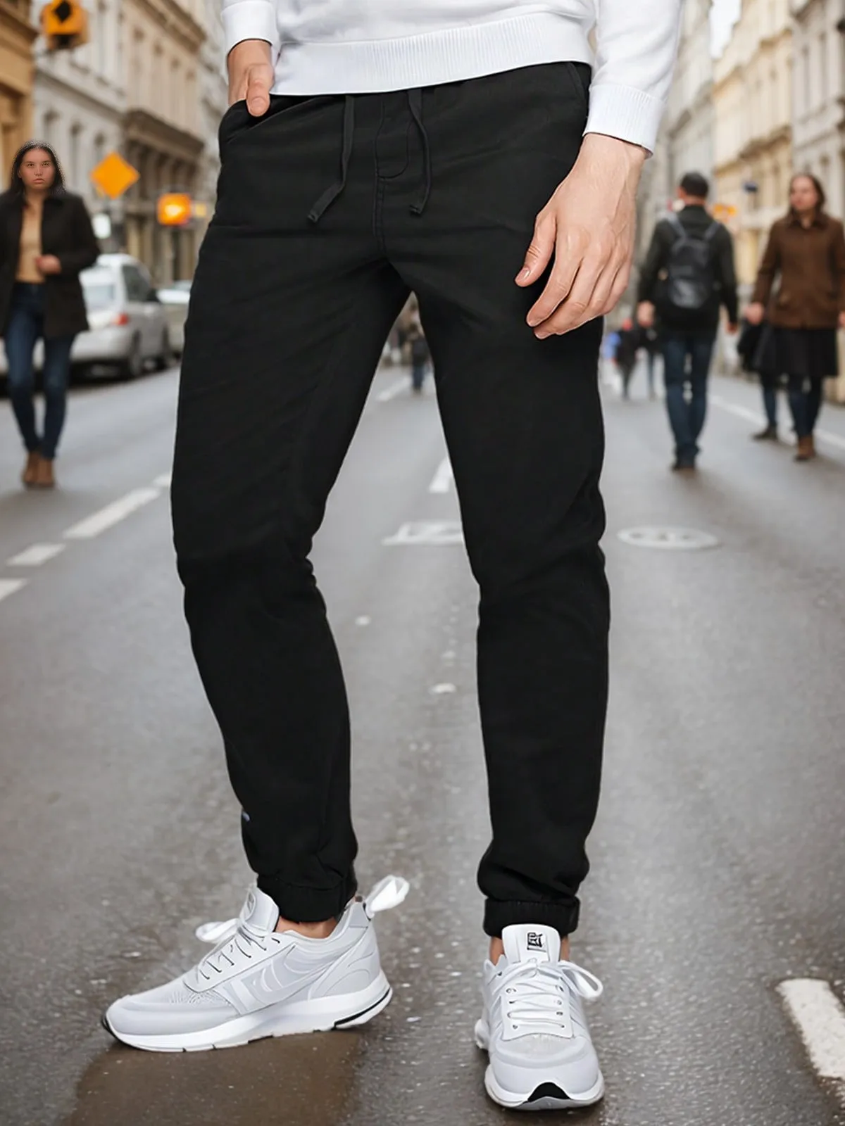 "Men's Elastic Waist Drawstring Jogger Pants with Elastic Cuffs 2