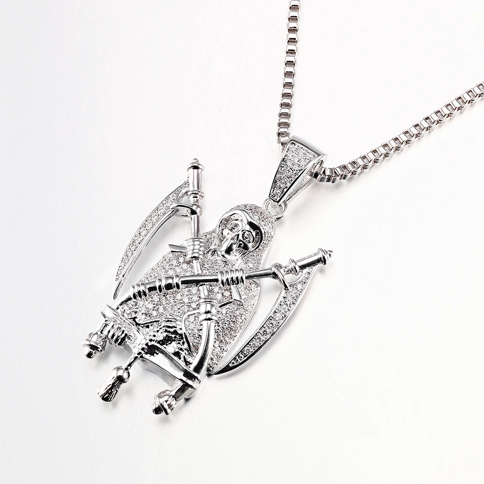 VANAXIN Hip Hop Death's Scythe Necklace Pendant for Men Women