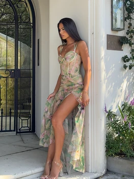 Robe maxi fleurs été dos nu fente fine vacances 2025
