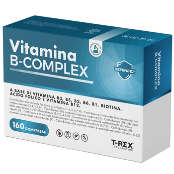 T-Rex Integratori, Vitamina B Complex 160 Compresse Vegan (5 Mesi di Fornitura) - Alto Dosaggio di Vitamina B12, Acido Folico, Biotina, Niacinamide - Difese Immunitarie Per Uomo, Donna e Ragazzi