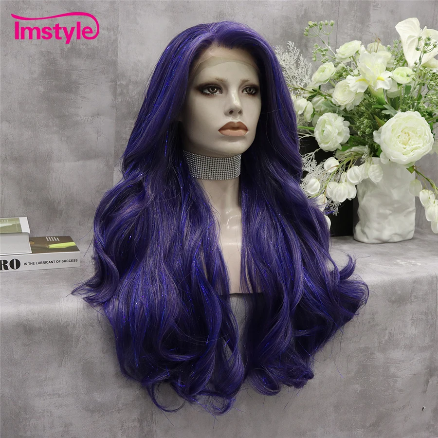 Imstyle Tinsel Wig Synthetic Lace Front Wig Blue Mix Purple Long