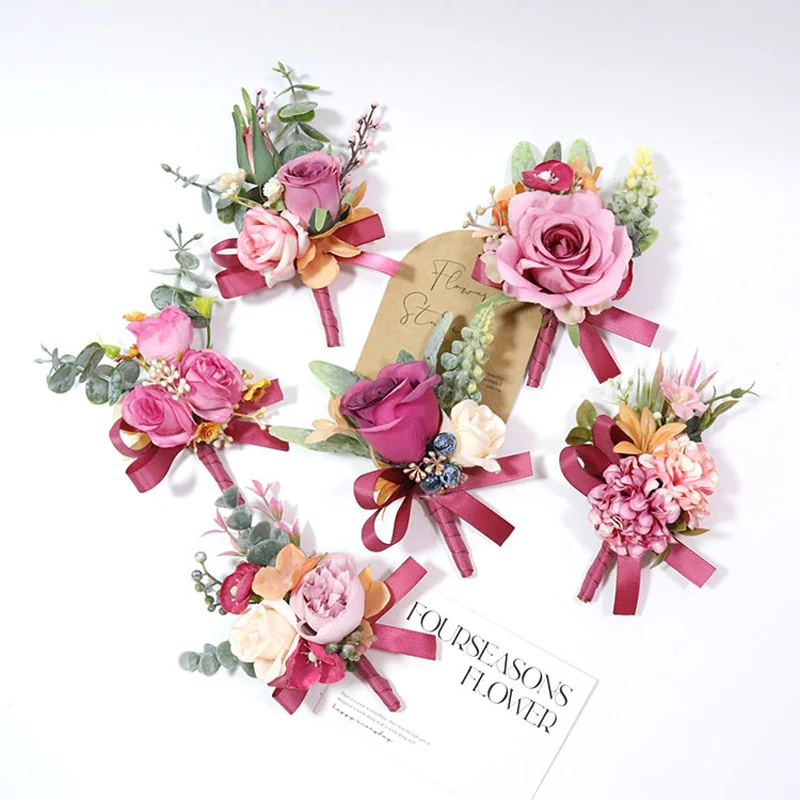 Wedding Wrist Corsage And Boutonniere Western style Forest style Guests Banquet Party Wedding Supplies Rose Pink Series 10 10cm pink wedding boutonniere christmas party brooch valentine proposal breastpin