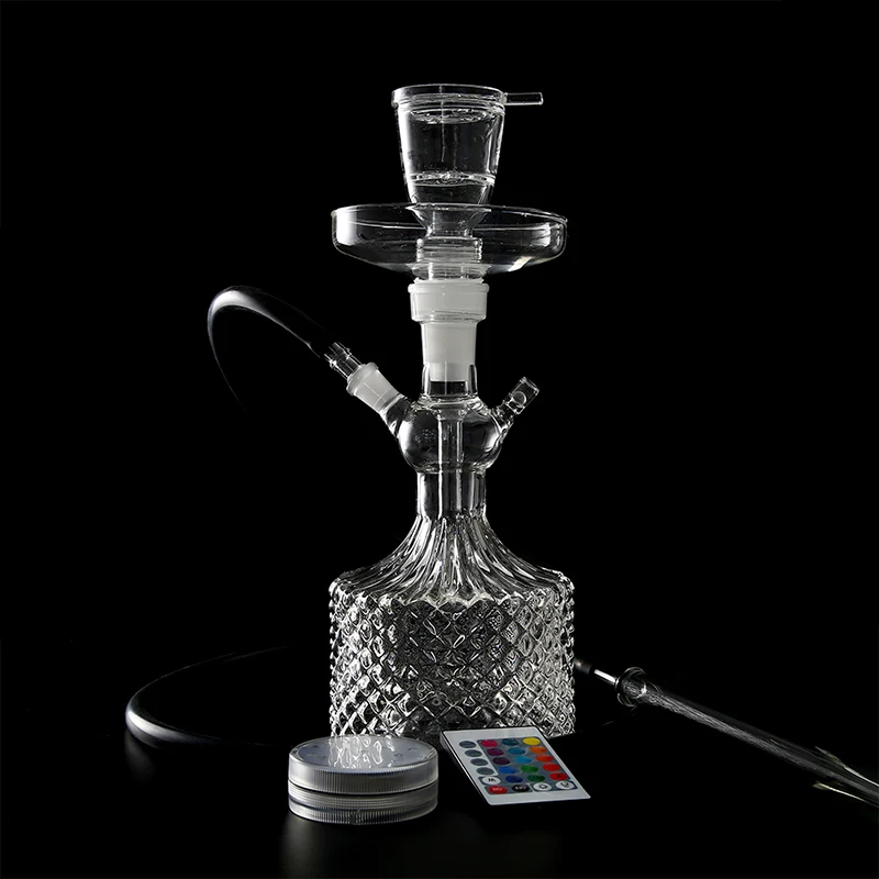 Engrave Thick Glass Shisha Hookah Embossing Clear Chicha Complete Set Smoking Chicha With Silicone Hose Set
