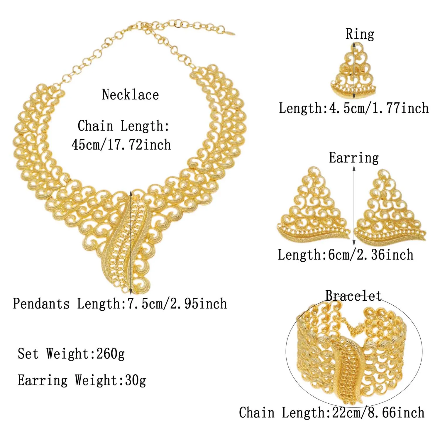 Jewelry Set Women Italian Brazilian Gold Plated Luxury Wedding Necklace Earrings Bracelet Set Gold Colors Party Jewelry
