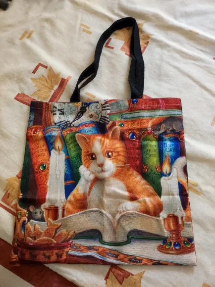 Custom Oil Paint Cat Print Women's Tote: Linen, Reusable, Grocery, Shoulder Bag