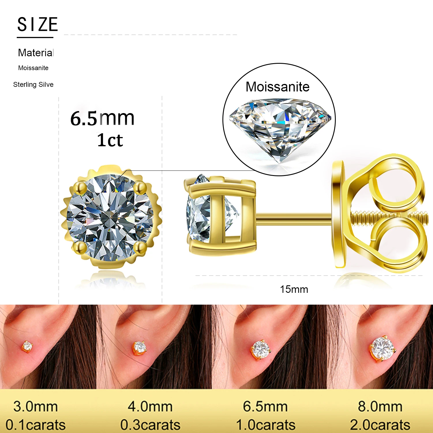Classic Round Moissanite Earring For Women 925 Sterling Silver Fashion Earrings Engagement stud earrings silver jewelry