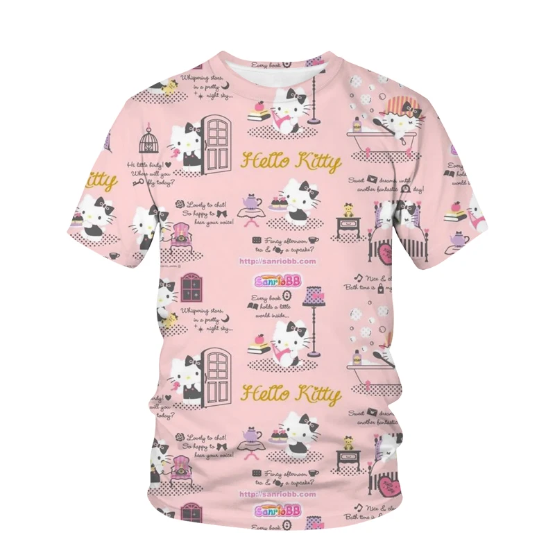 

Hello Kitty Women's Tops T-Shirt Black All-Match Casual Women's T-Shirt O-Neck 3D Printing Commuter Short Sleeve Women's Dress