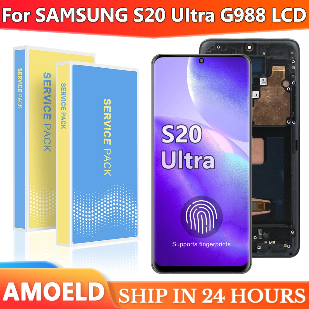 Per Amoled S20 Ultra Display Con Cornice, Per Samsung S20 Ultra G988B Display Lcd Touch Screen Digitizers Con Cornice