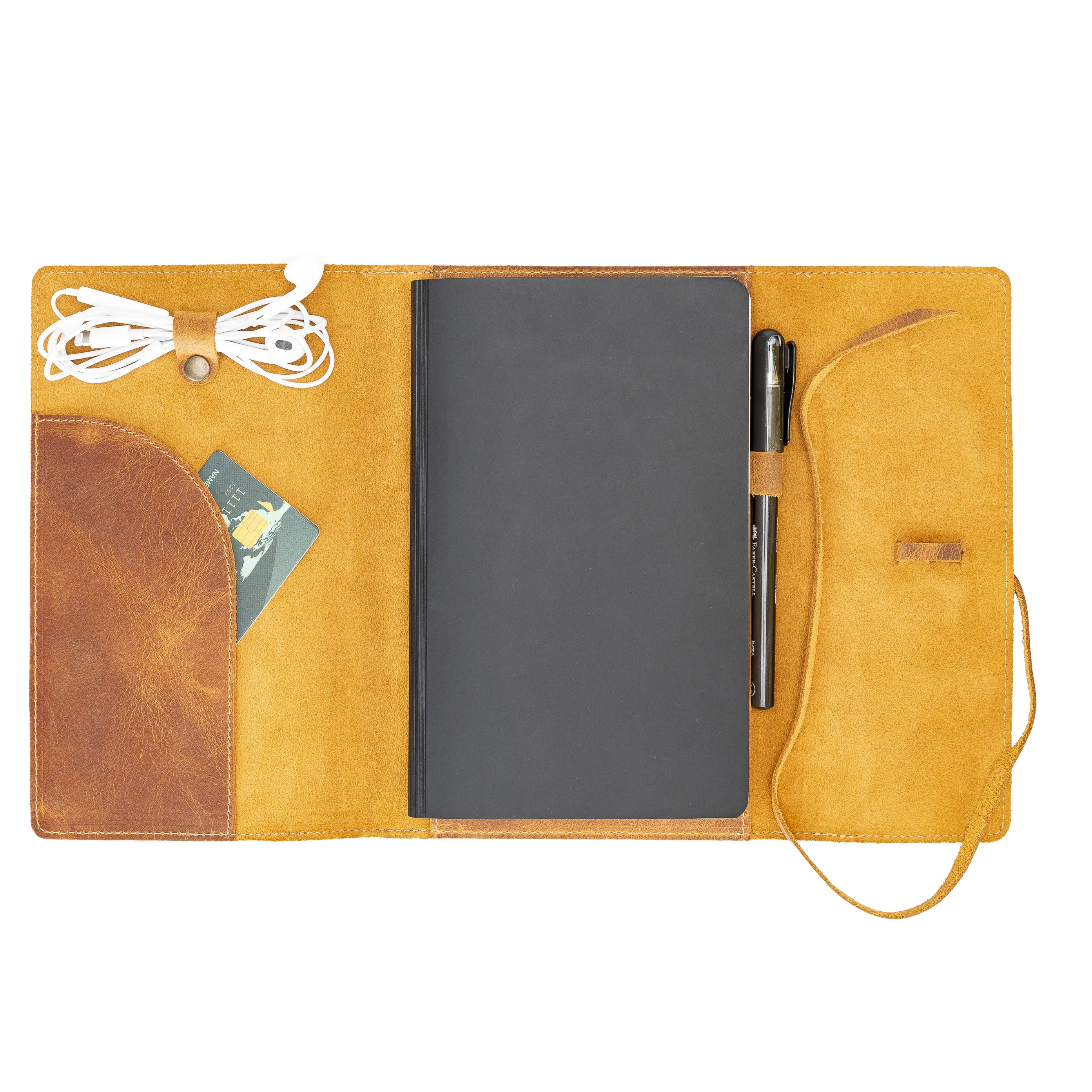 

Handmade Genuine Leather Organizer Agenda Cover Diary Sleeve Book Case Daybook Cover with Earphone Holder Multiple Size