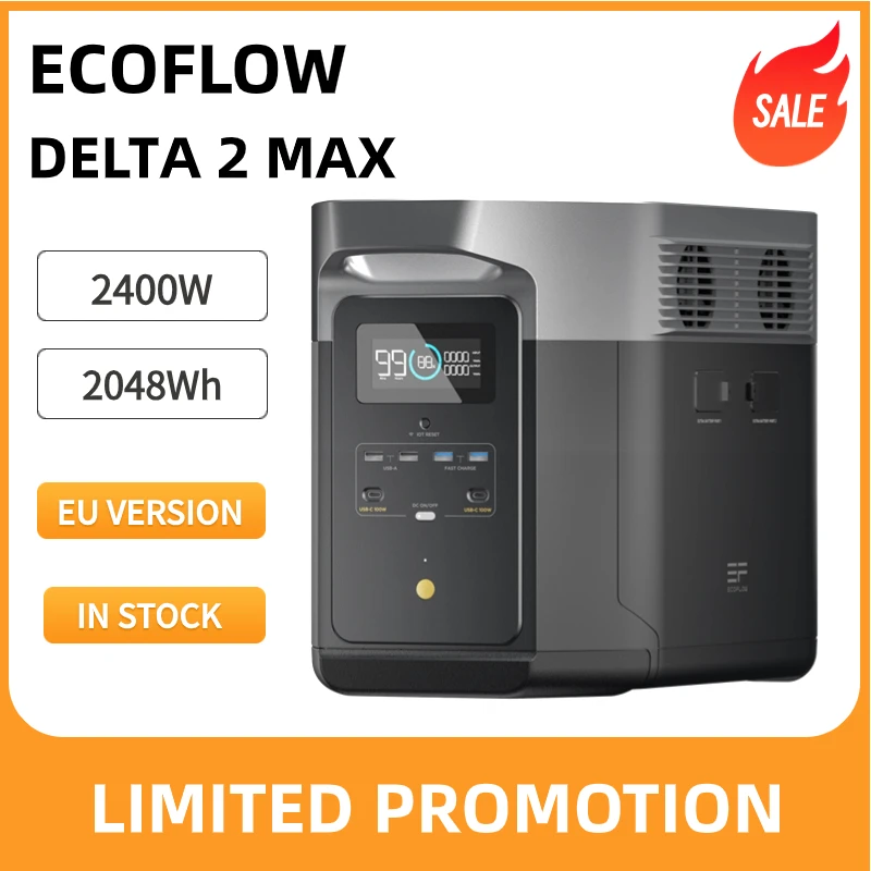 Eu Ecoflow Delta 2 Max 2400W 2048Wh Centrale Elettrica Portatile Lfp Batteria Generatore Solare