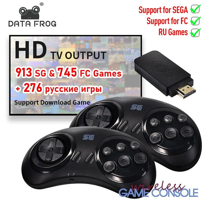 DATA FROG-Sega Genesis 게임 스틱 hdmi용 16 비트 MD 무선 게임 콘솔, Sega Genesis 미니/메가 드라이브용 900 + 게임 호환