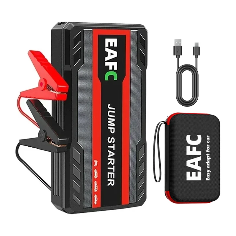 Démarreur de voiture EAFC 600A de pointe, booster de batterie automobile 12V, batterie externe portable, chargeur USB avec lampe torche LED 3 modes, démarreur d'urgence pour véhicules essence 3.0L 1