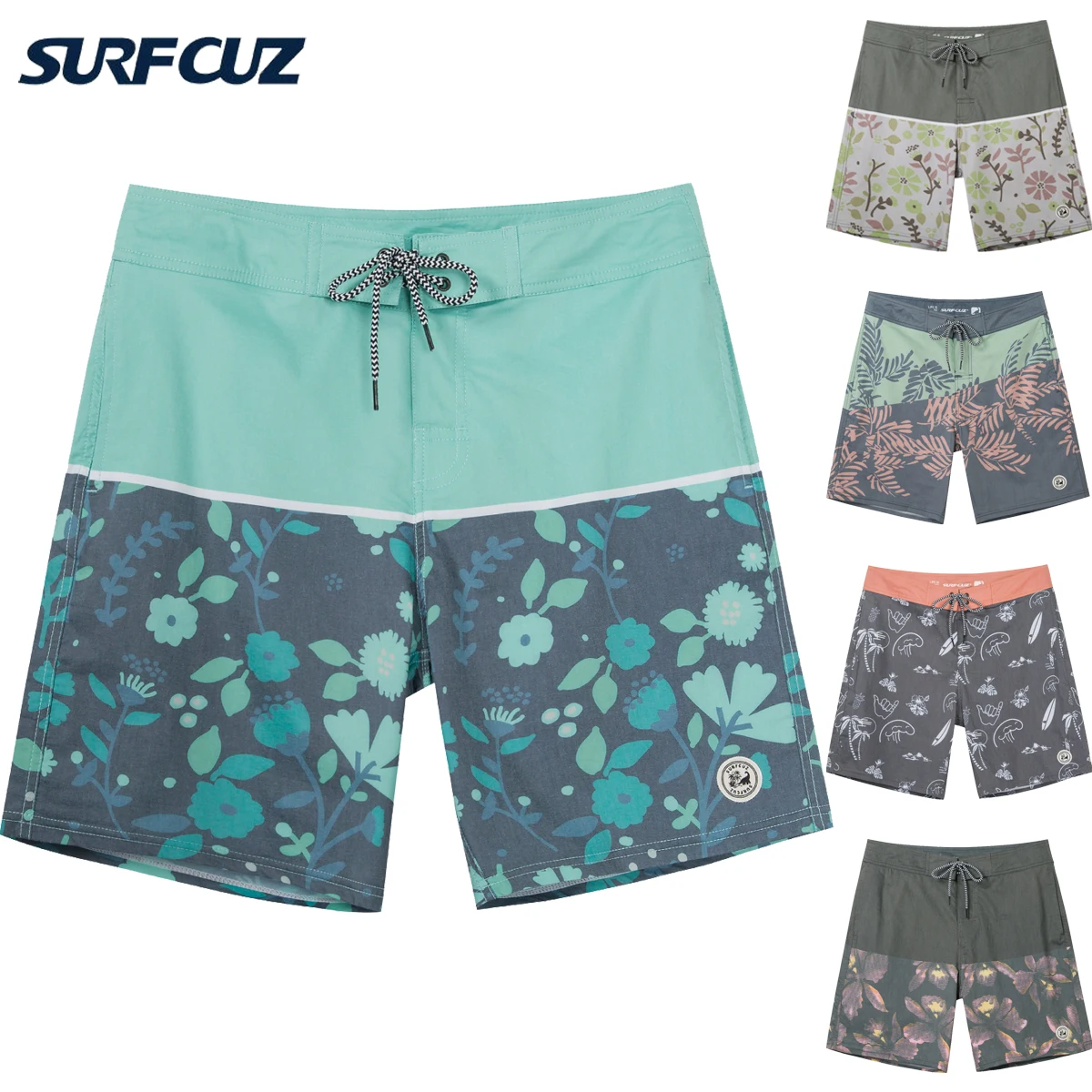 SURFCUZ Men's Board Shorts 2 Way Stretch Retro Swim Short Lightweight Beachwear Swimwear Male Surfing Beach Vintage Boardshorts