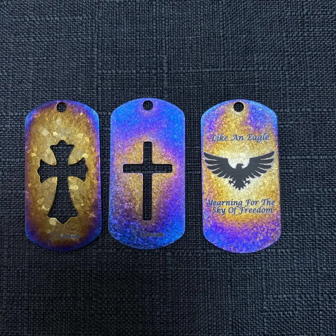 Pure Titanium Dog Tag Pendant With Cross Cut-Out