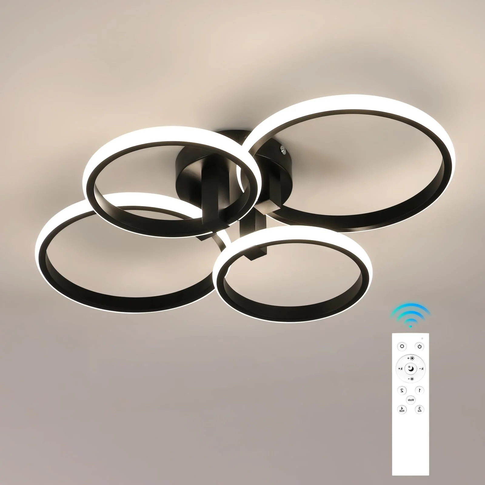 Modern Led Dimmable Ceiling Light,4 Round LED Ceiling Lamp with Remote Control 3000K-6500K,76W LED Chandelier Light Fixture 1