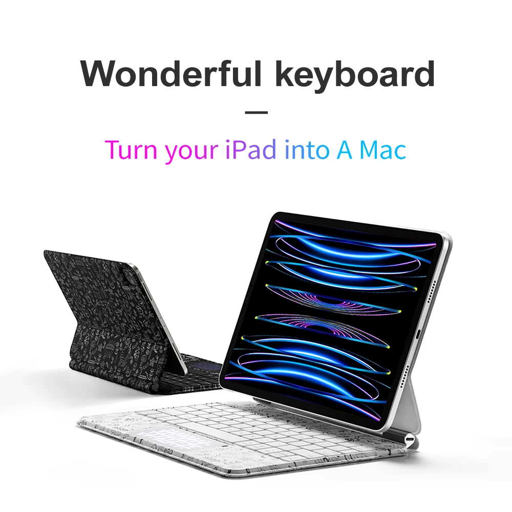 Leather Magic keyboard for iPad AIR PRO M2M4 11 12inch with numeric functional trackpad wireless printed case special design
