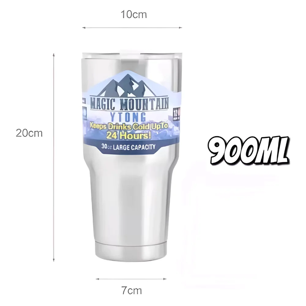 Copo Térmico Camada Dupla Aço Inoxidável Magic Mountain 990ml Com Canudo 3