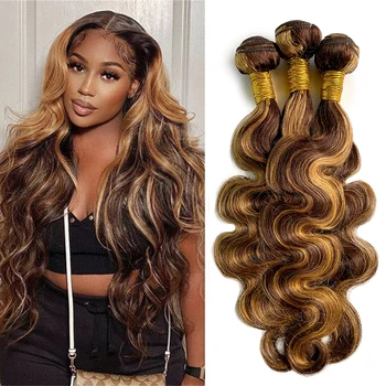 Body Wave Highlight Human Hair Bundles Brazilian 30inch Brazilian Human Hair Weave 1/3 Bundles For Women 4/27 Ombre Colored 1