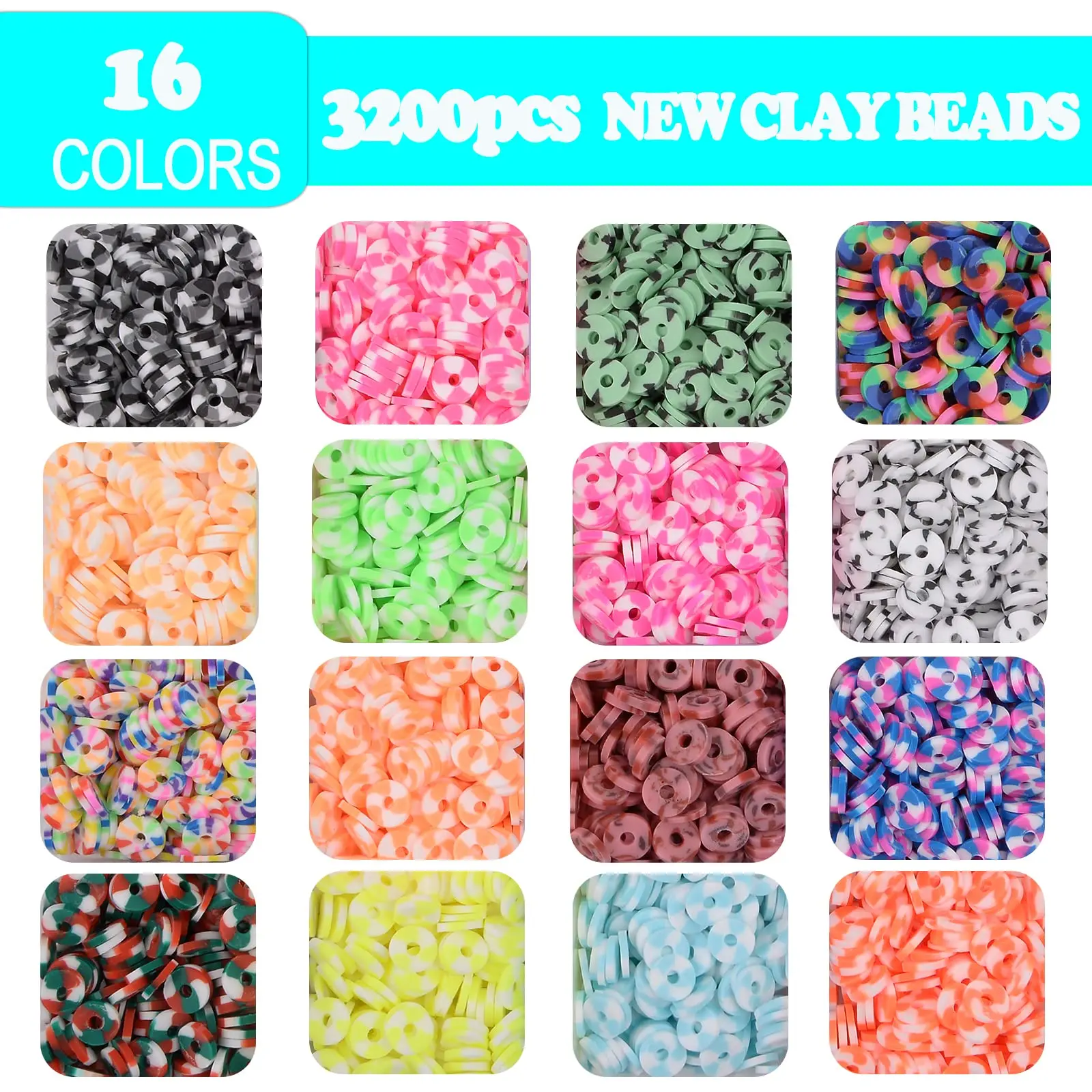 10000Pcs/Box 6mm Clay Bracelet Beads for Jewelry Making Kit,Flat Round Polymer Clay Heishi Beads DIY Handmade Accessories