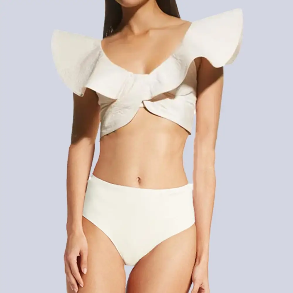 Solid Ruffled Swimsuit and Beach Skirt Two Piece High Waist Printed Bikini Vintage High Waist Cut Backless Beachwear 2022 Fashio