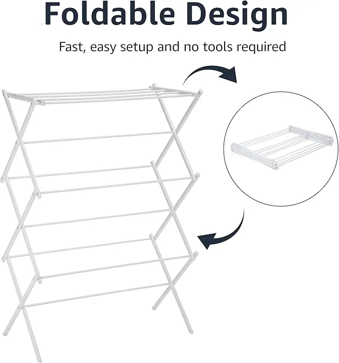 Foldable Laundry Drying Rack - 29.5"W x 41.8"H Portable for Indoor/Outdoor Use (White) 3