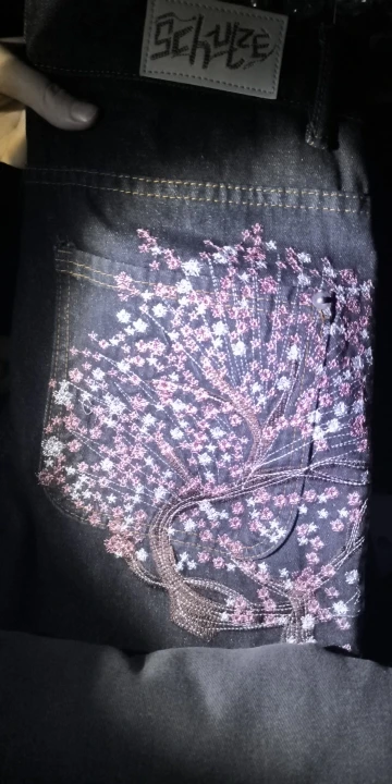 Y2K Harajuku jeans Goth vintage plum blossom embroidery pattern wide leg pants men women denim fabric American style street wear photo review