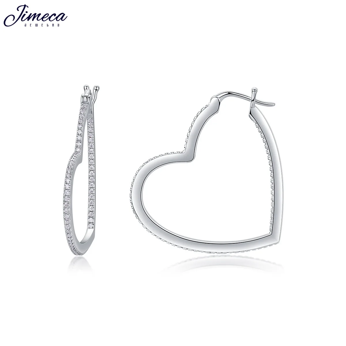 

Women Sparkle Moissanite Earrings Heart-shape Hoop Earring 3.4cm big loop Ear cuff 2024 new charms ear ring unique