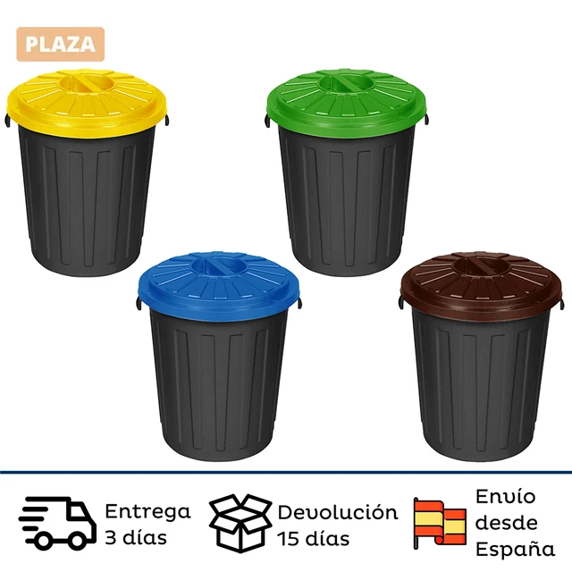 Jardin202 - Cubo Basura de plástico con Tapadera | Cubo almacenaje y  reciclar (100 litros, Negro)