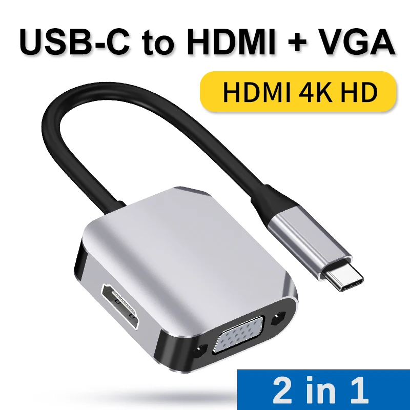

Type-C docking Station to HDMI+VGA Expansion 4K Laptop 2-in-1 Adapter Cable