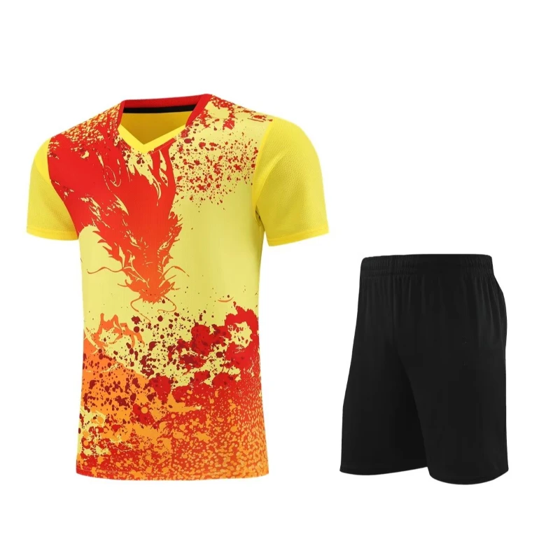 Summer Men Women Dragon Print Badminton Table Tennis Sport Suits 2 Pcs Shirt And Shorts 3D Print Training Set sports wear set