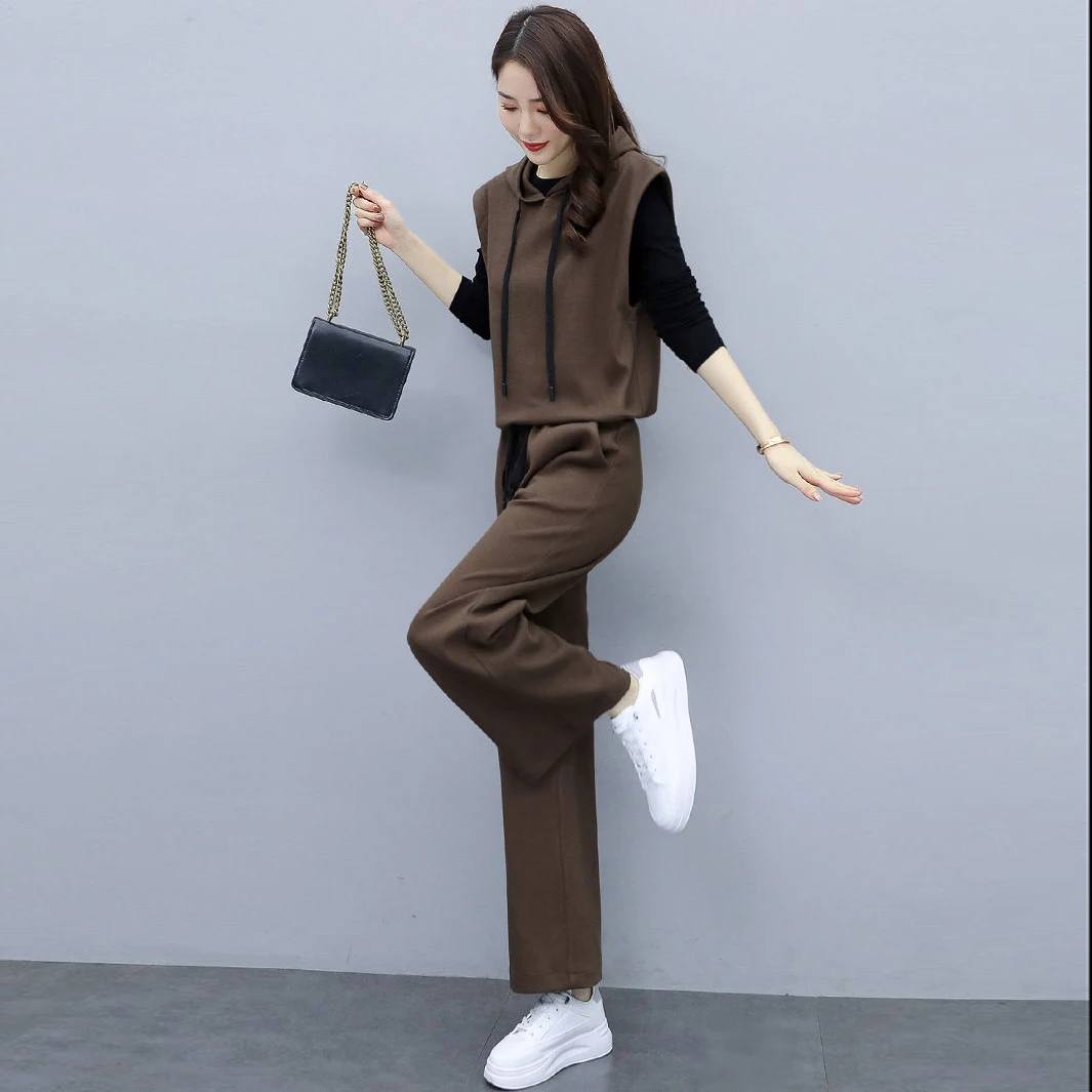 new Fashion Three Piece Set Women Outfit 2021 Fall Winter Tracksuit Casual Waistcoat + Hoodies + Pant Female Sweat Suit Spring