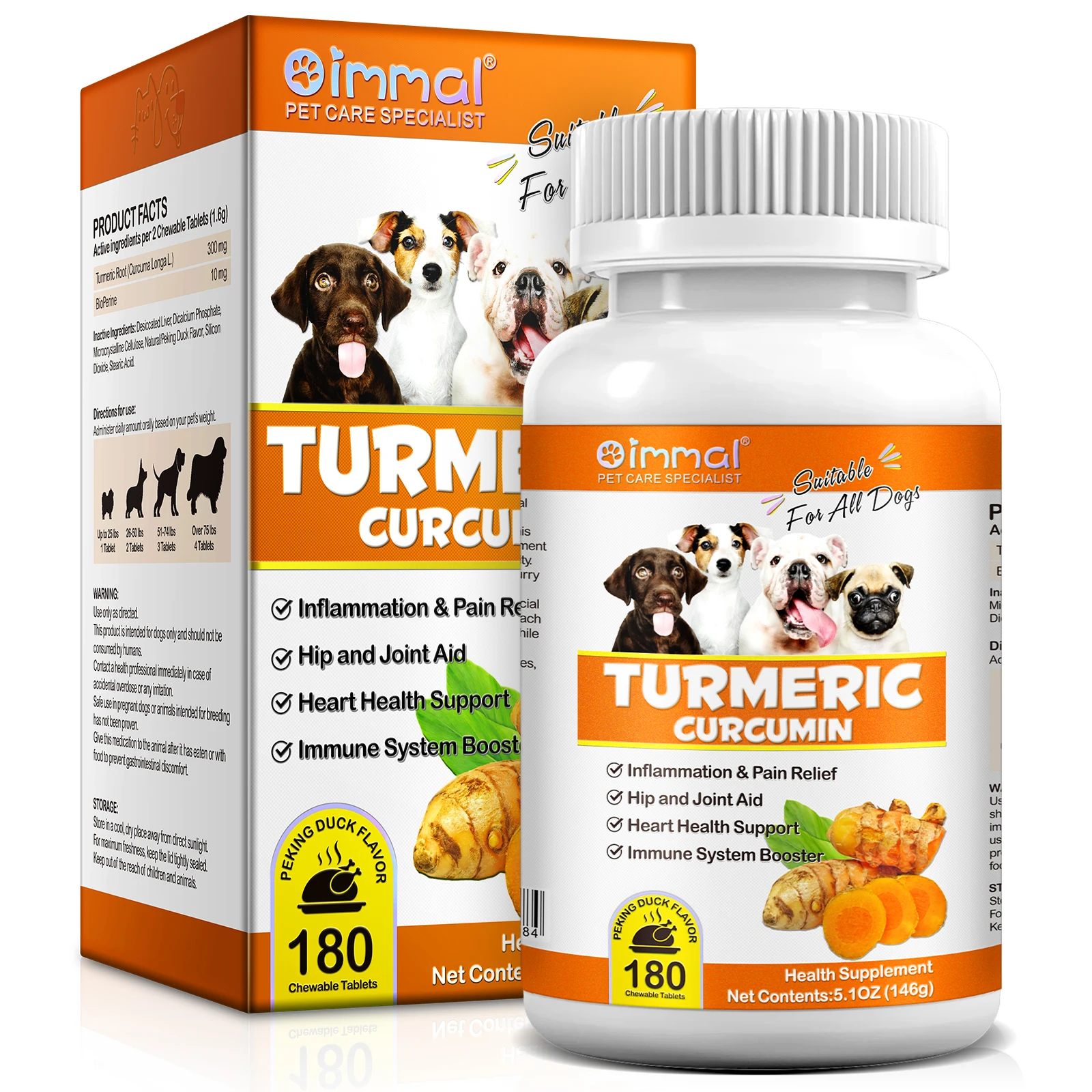 Pet Nutrition Supplement Pet Multivitamin Supplements Turmeric Curcumin 180 Chewable Tablets For Dogs Aid Joints and HIPS Heart Health Support Inflammation & Pain Relief