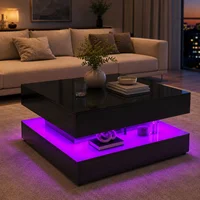 Table basse LED RGB MINGZHE 78 x 78 cm, table de salon haute luminosité avec rangement, tiroirs réversibles, contrôle par application et télécommande, surface UV facile à nettoyer, noir/blanc 8