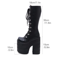 Gdgydh Women's Y2K Side Zipper Platform Boots Knee High Motorcycle Boots Black Closed Toe Lace Up Long Boots - Image 6