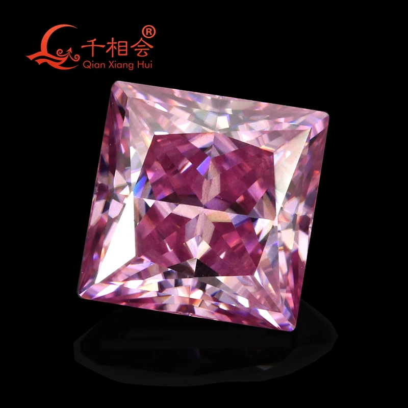 

pink color Square shape princess cut moissanite loose gmes stone by qianxianghui
