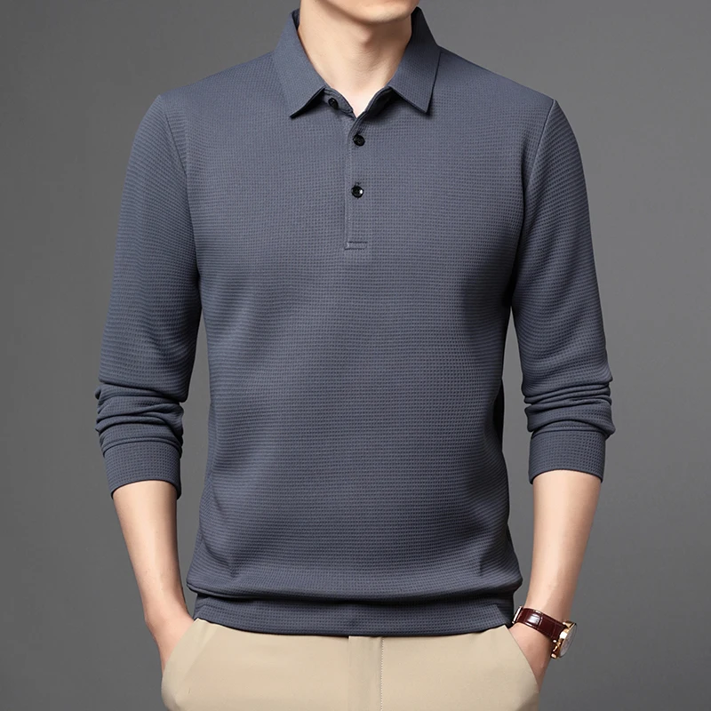 Merk Polo Shirt Mannen Lange Mouwen Business Casual Polo Shirt Heren Kleding Lente Herfst Solid