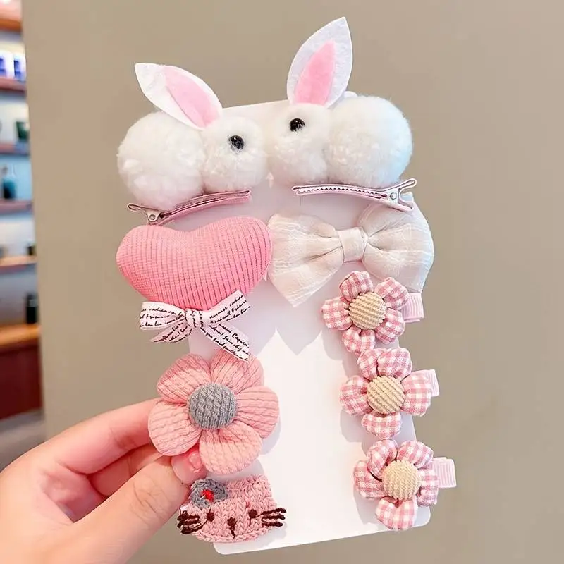 Girls Cute Clips Hair Pins Flower Plush Bunny Cartoon Design Accessories For Children hair accessories